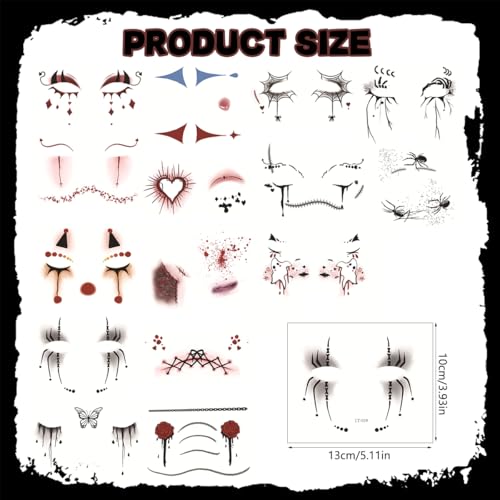 15 Sheet Halloween Face Tattoo Stickers - Waterproof Temporary