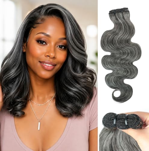 SIYUSI Gray Human Hair Extensions 12 Inch Wavy Curly Salt & Pepper Bundles