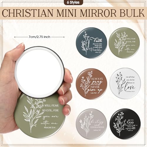 Fumete 6 Sets Christian Appreciation Gift for Women Bible Verse Flower Makeup Bag Easter Religious Coffee Cup with Handle Bamboo Lid Straw Mini Compact Mirrors for Mothers Day Church Sunday School