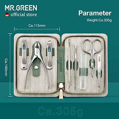 MR.GREEN Manicure Sets Pedicure Kits Stainless Steel Nail Clipper Personal Care Tools with PU Leather Case (Green)