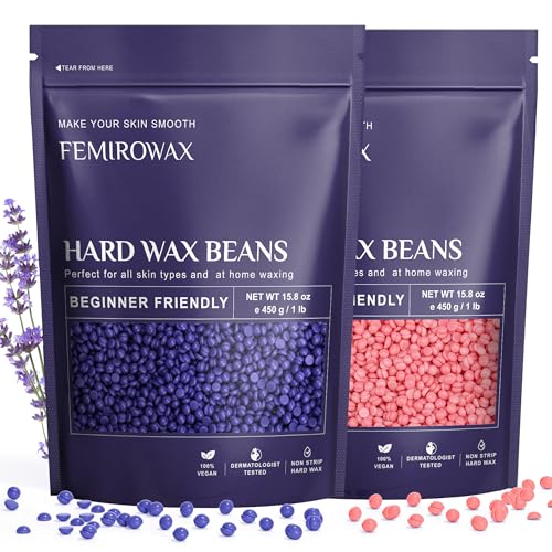 Hard Wax Beads 2-Pack, 1lb Lavender Hard Wax Beads for Coarse Hair Full Body + 1lb Rose Hard Wax Beads for Sensitive Skin Body, Brazilian Bikini, Legs, Eyebrow, Facial