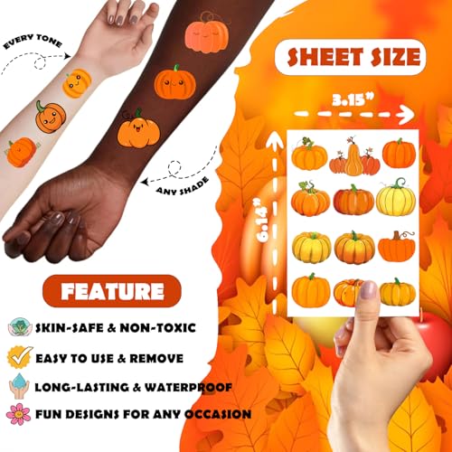 96pcs Pumpkin Temporary Tattoos for Fall & Halloween Parties