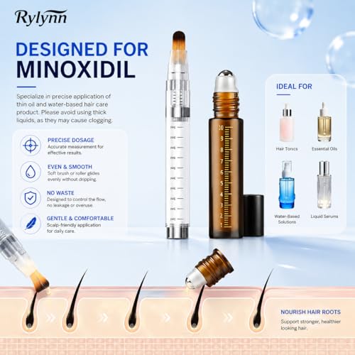Rylynn 7-in-1 Minoxidil Applicator Brush Set for Hairline Eyebrow Beard - Portable Oil & Serum Dispenser