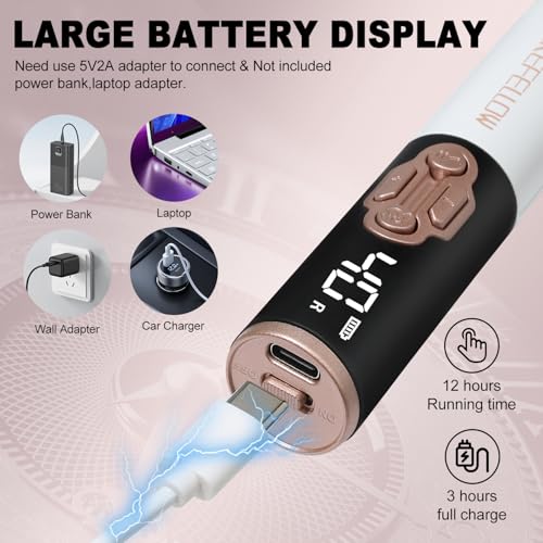 YOKE FELLOW Electric Nail Drill - 40000 RPM Protable Electric Nail File for Acrylic Cordless Nail Drill Professional with 17 Drill Bits for Nail Salon(YK-111Pro)