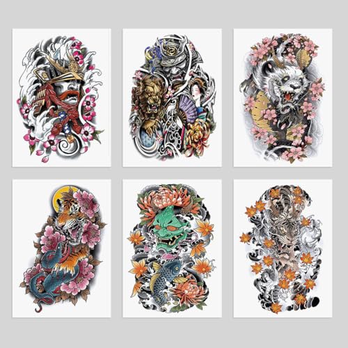 6 Sheet Temporary Tattoo Stickers - Waterproof Asian Designs