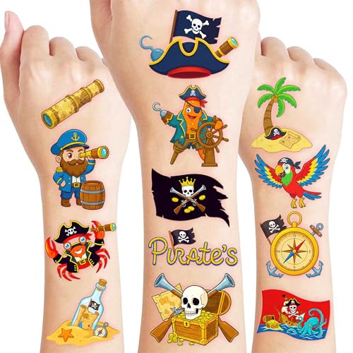 96 Pirate Temporary Tattoos for Kids Pre-Cut Party Favors
