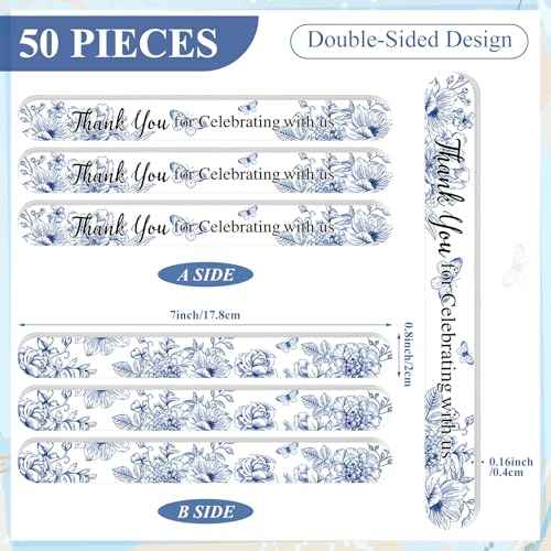 Lasnten 50 Pcs Wedding Bridal Shower Party Favors Chinoiserie Floral Nail Files Bulk Thank You for Celebrating with Us Double Sided Emery Boards for Guests Bridesmaid Bachelorette Baby Shower Party