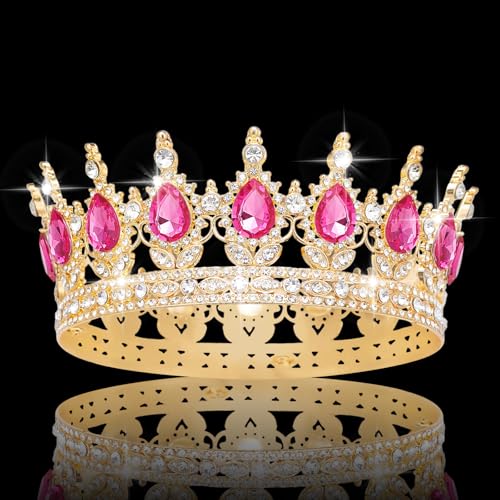 Gold & Rose Rhinestone Wedding Crown Tiara for Women