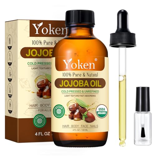 Yoken Organic Jojoba Oil 4oz - Pure Cold Pressed for Face, Hair & Skin