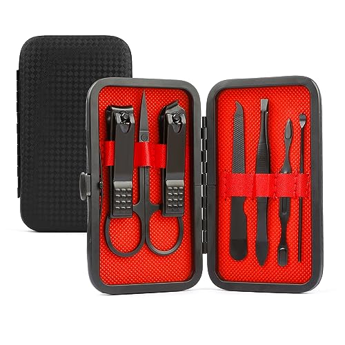 Black Manicure Set 8-in-1 Nail Clipper Grooming Kit for Men & Travel
