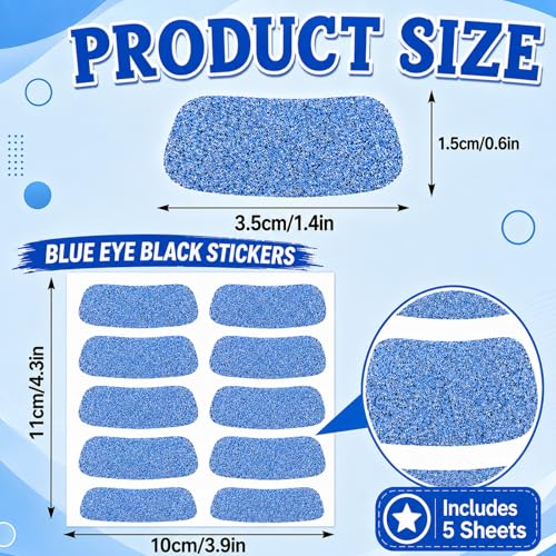 Blue Glitter Stick & Eye Black Stickers Kit - 50 Pcs Waterproof