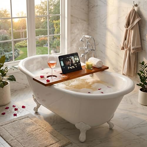 Teak Bathtub Tray 40" - Solid Wood Bath Caddy with Tablet Holder