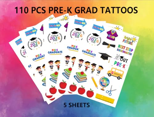 Pre-K Graduation Temporary Tattoos 110pcs Party Favors