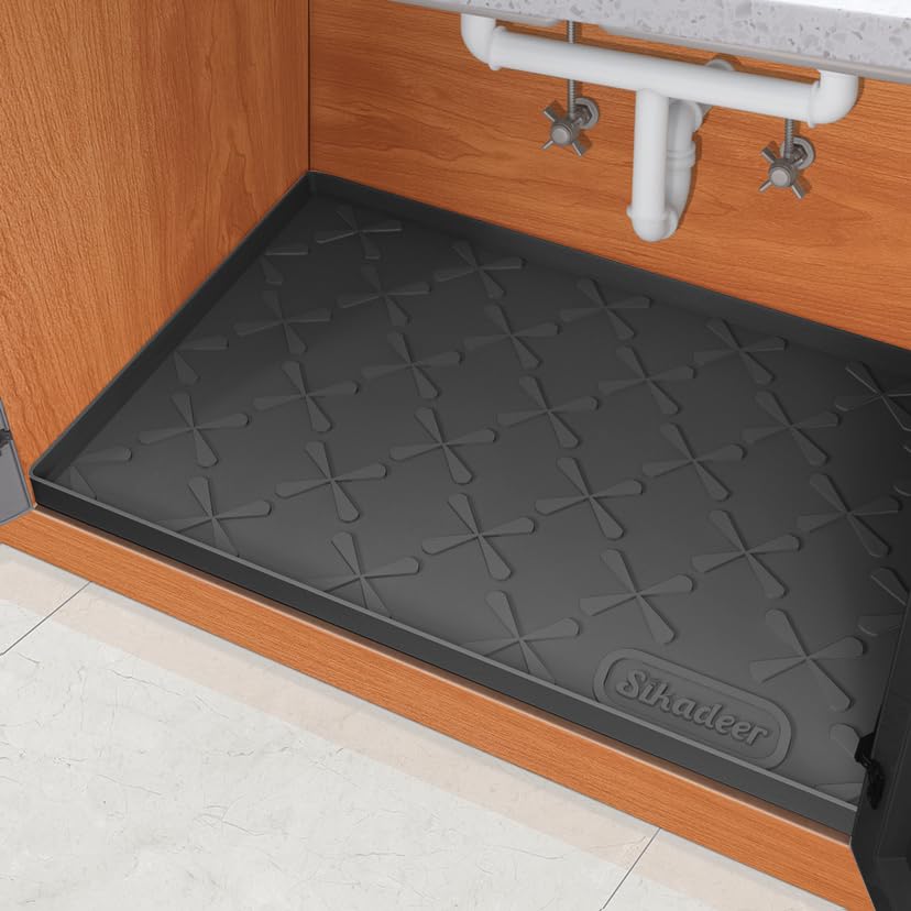 SIKADEER Under Sink Mat for Kitchen Waterproof, 22" x 22" Silicone Mat Cabinet Liner for Bathroom Under Sink Organizer with Raised Edge, Fits 24inch Standard Cabinet Under Sink Drip Tray Protector