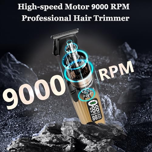 KEMEI 1787 Beard Trimmer for Men, Cordless Hair Trimmer with LED Display, 9000 RPM Hair Clippers for Barber with 2000 mAh Battery, DLC Coated T-Blade
