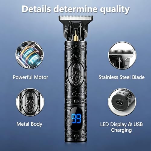 Saoilli 2 Pack Men's Beard Trimmers with Zero Gapped T-Blade, Quiet 8500 RPM, USB Charging