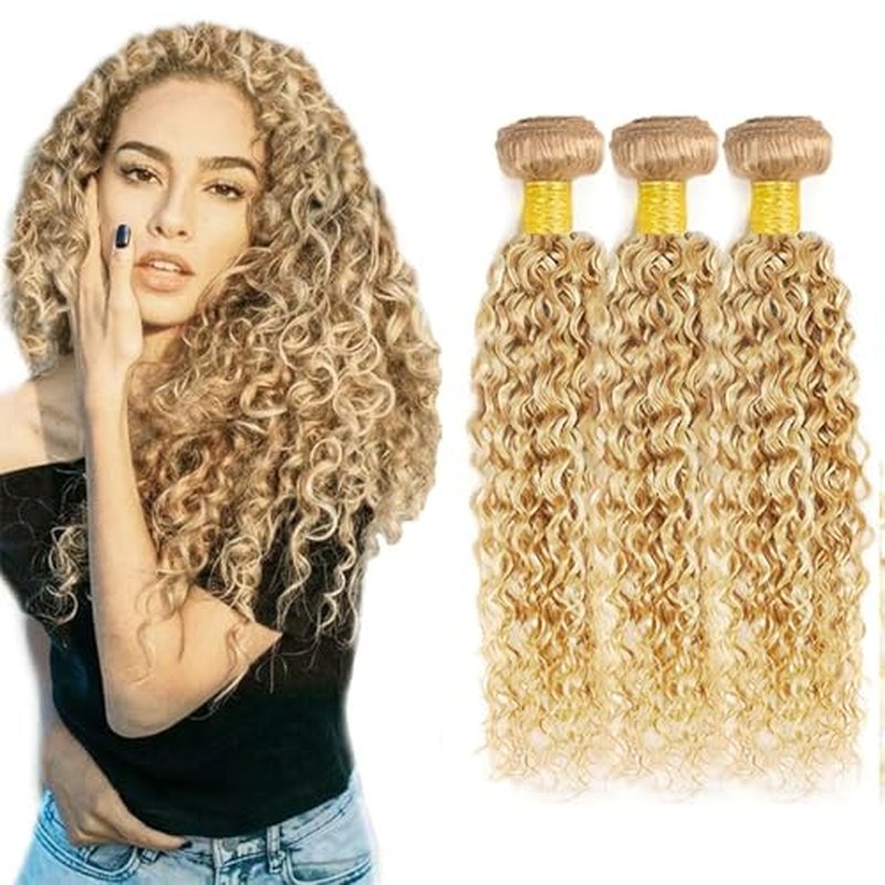 18 20 22 Inch Blonde Curly Hair Bundles 27/613 Brazilian Virgin