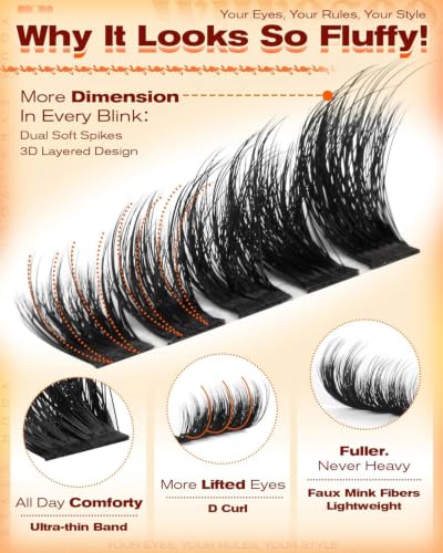 Fluffy Lash Clusters 10-18MM Wispy D Curl Faux Mink 144PCS