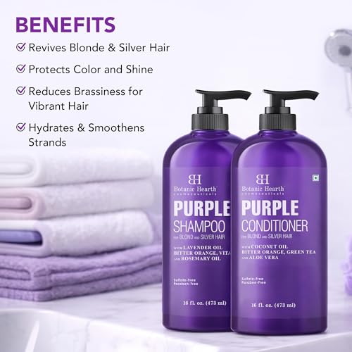Botanic Hearth Purple Shampoo & Conditioner Set for Blonde, Silver & Gray Hair - 16 Fl Oz Each