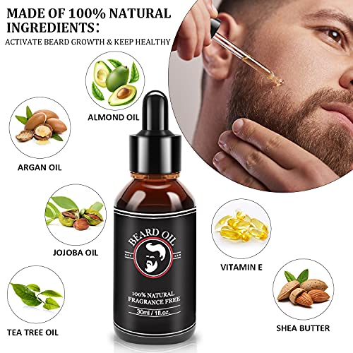 Valentines Gifts for Him, Beard Kit for Men, Beard Growth and Grooming Kit w/Beard Oil Beard Balm Beard Brush Beard Comb Beard Scissors, Christmas Birthday Gifts for Men Husband Grandpa Boyfriend Son