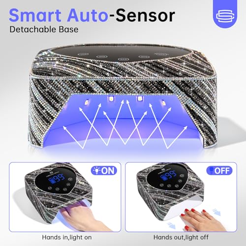 UV LED Nail Lamp 72W Rechargeable Sparkly Nail Dryer Gel Polish Light with 5 Timer Setting Professional Quick Dry Curing Lamp with Display Auto Sensor for Salon & Home, Zebra Diamond