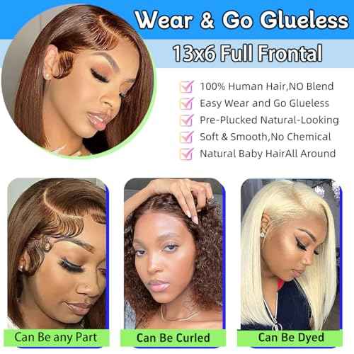 Brown Bob Wig Human Hair 13x6 Hd Lace Front Human Hair Wigs For Black Women Glueless Lace Front Wigs Pre Plucked 180% Density Short Straight Bob Wig 12 Inch