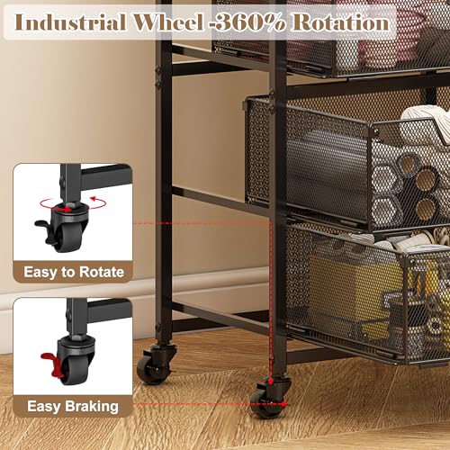 4-Drawer Rolling Cart with Wooden Top & Lockable Wheels