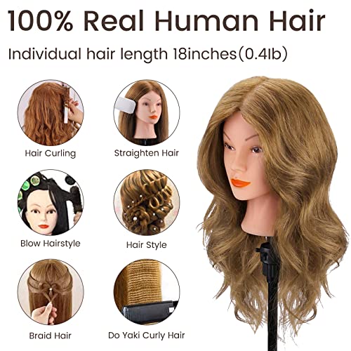 Mannequin Head 18" Real Hair Light Brown Styling Practice