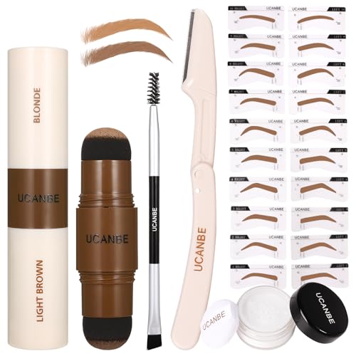 UCANBE 25PCS Eyebrow Stamp Stencil Kit With Dual-Color Pomade,20
