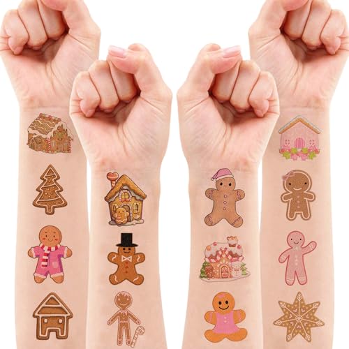 96 Gingerbread Temporary Tattoos | Pink Holiday Party Favors