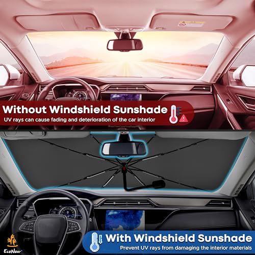 EcoNour Car Windshield Sunshade Umbrella | Foldable Car Umbrella Sun Shade Cover | Front Windshield Shade for Heat and UV Rays Protection | 240T Polyester Umbrella Sunshade | Large (56.5"x30.5")