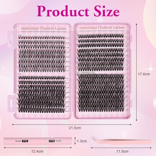 AOMIG Cluster Eyelash Extensions Kit, 570PCS Volume Lashes 8-16mm