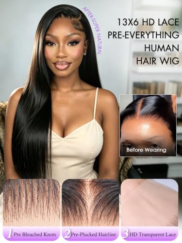 13x6 Lace Front Wigs Human Hair 30" Straight Natural Black