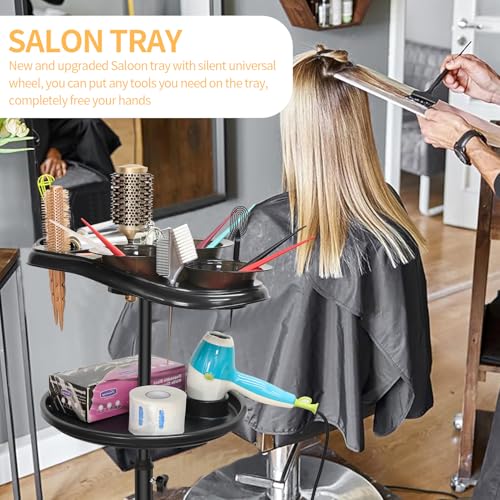 Salon Tray on Wheels, Professional Hair Dyeing Stations with 3 Bowls, Barber Hairstylist and Coloring Rolling Carts, Hairdressers Tools Double Tray for Salon Home Use