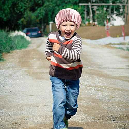 Medium Kids Satin Bonnet Sleeping Cap for Natural Hair Teens Child Adjustable Satin Cap for Night Sleeping Reversible Double Layer Pink/Purple