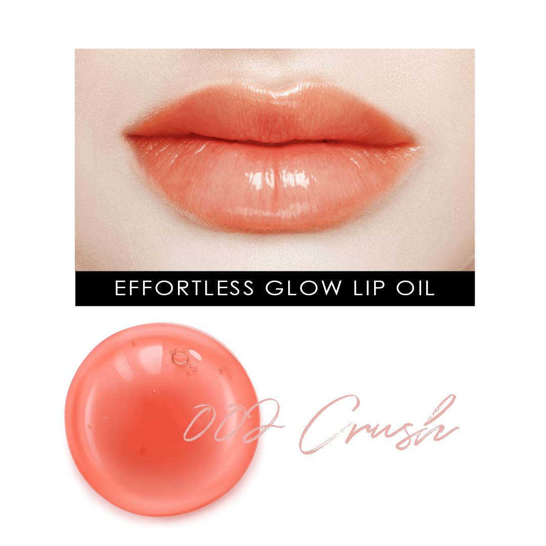 glowiest EFFORTLESS Glow Lip Oil 002 CRUSH: Hydrating, Nourishing, Plumping | Non-Sticky Lip Gloss, Tinted Lip Camellia Oil - 0.17oz (5ml)