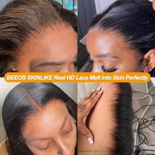 BEEOS 13x6 SKINLIKE Real HD Lace Frontal Bob Wig, Ultra-fitted Pre-Plucked Bleached Knots 180% Density Straight Human Hair Wig Invisible HD Lace 12 Inch