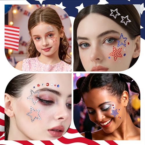Patriotic Face Glitter Gel Set - Red White Blue Body Gems