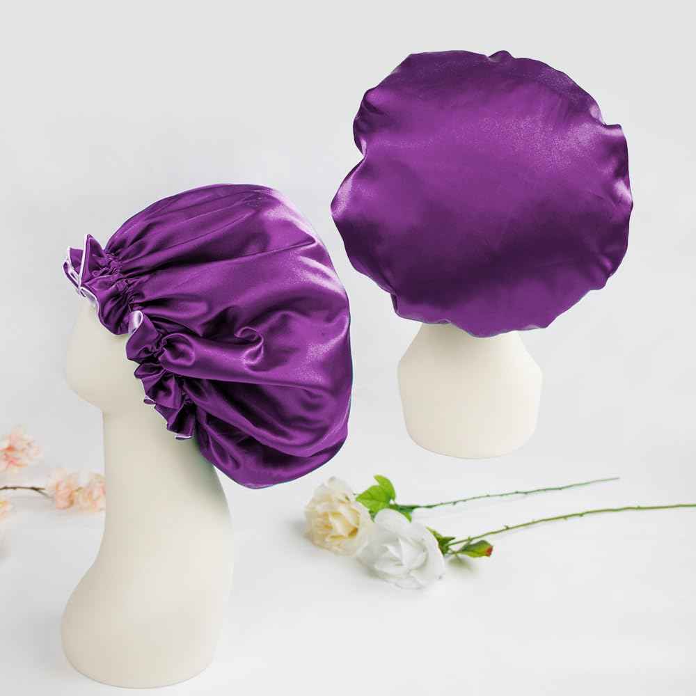 Pretty Robes Silk Hair Bonnet for Sleeping, Reversible Bonnets for Black Women, Curly Hair Women Accessories (Eggplant/Lavender)