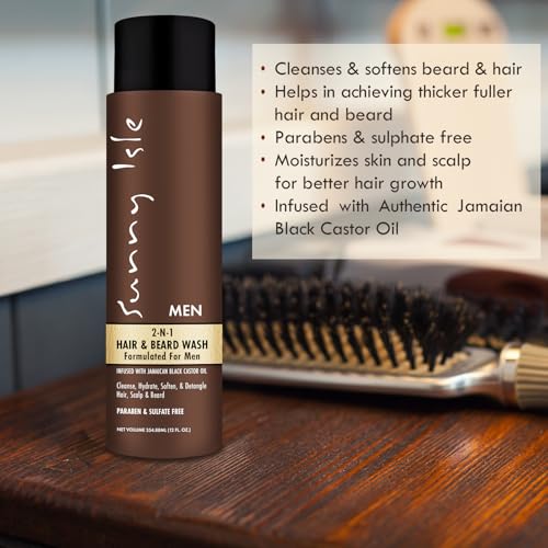 Sunny Isle Jamaican Black Castor Oil 2-N-1 Hair & Beard Wash 12oz | Cleanses, Hydrates, Moisturizes Hair & Skin | Detangles Beard | Paraben & Sulfate FREE