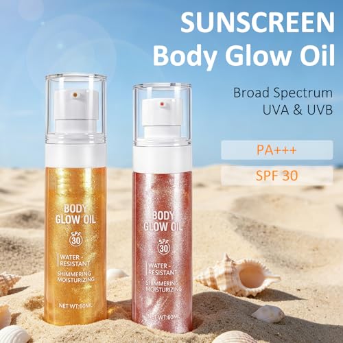 SPF 30 Body Glow Oil - Shimmer Sunscreen for Face & Body