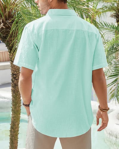 J.VER Men's Short Sleeve Linen Cotton Shirt Casual Button Down Shirt Summer Beach Tops with Pocket Mint Green Medium