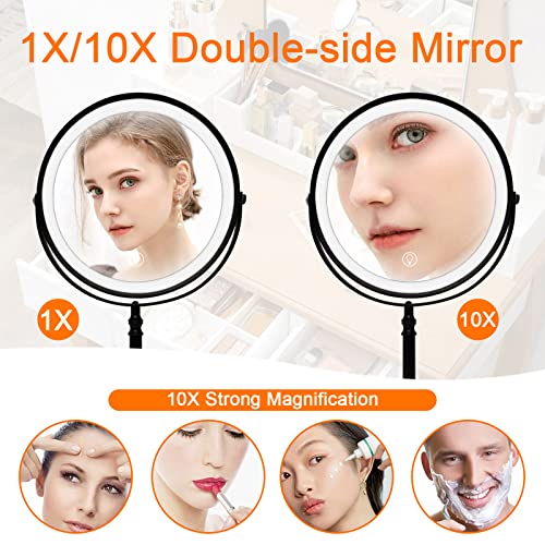 8" Lighted Makeup Mirror 1X/10X Magnification, Dimmable LED Vanity Mirror