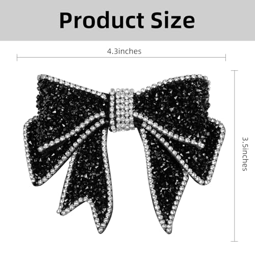 Black Rhinestone Bow Hair Clip - Elegant French Flat Clip - Black Hair Bow for Women Gift