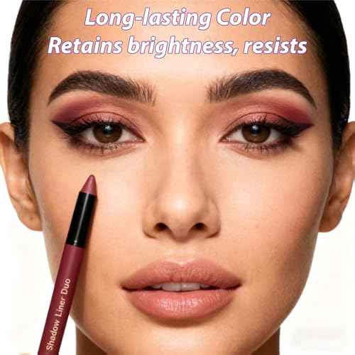 2pc Perfect Color Duo,Luxowly Shadow Liner 2-in-1 Eyeliner & Eyeshadow,Waterproof Eye Shadow Stick,Smooth Easy Application with Smudge Brush, Plum Shadow Liners Duo (Smokeshow+ Gaze)