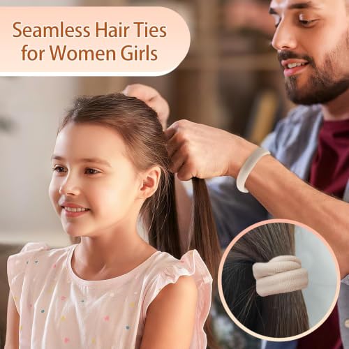 Bessrung 100PCS Beige Seamless Elastic Hair Ties - No Damage, Strong Hold for Women & Girls