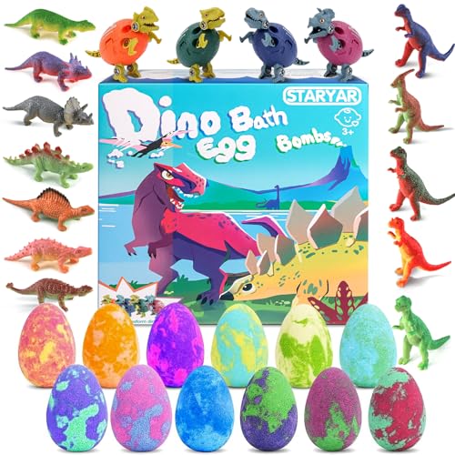 Bath Bombs for Kids with Surprise Toys Inside - 16 Pack Organic Dinosaur Bath Bombs Gift Set, Dinosaur Toys for Kid 3 4 5 6 7 8 9 Years, Bubble Bath Toys, Christmas Gifts, Stocking Stuffers for Kids