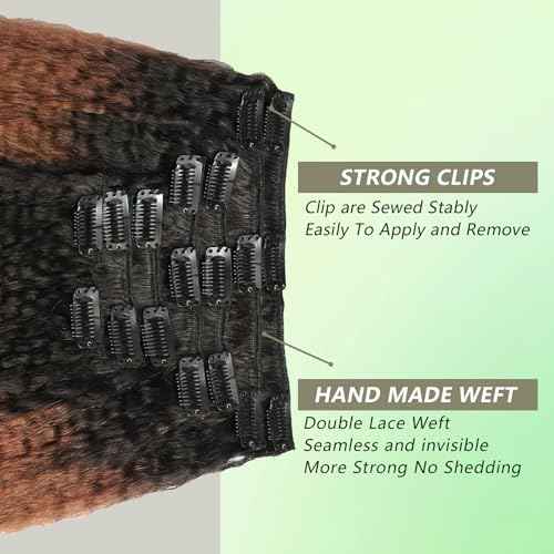 Yaki Straight Clip in Hair Extensions Real Human Hair Ombre Brown 100% Unprocessed Brazilian Virgin Hair Clip Ins Kinky Straight Hair Clip ins for Women 8pcs with 18 Clips 120g Per Set (24 Inch)