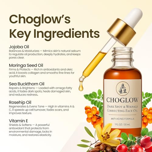 Glow Face Oil ? Retinol Alternative for Dark Spots, Wrinkles & Pores ? Jojoba, Moringa, Rosehip, Sea Buckthorn, Vitamin E ? Anti-Aging Brightening Serum for Glowing Skin