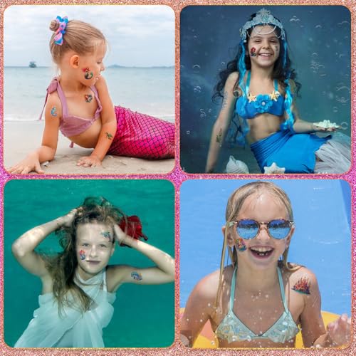 SUNAI Mermaid Temporary Tattoos - 145Pcs Glitter Styles, 12 Sheets